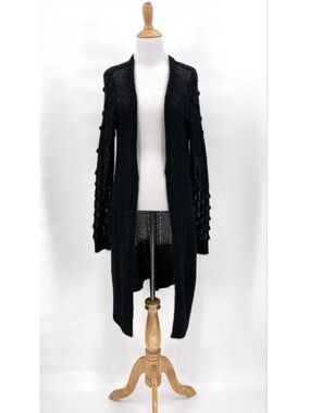 ONE GREY DAY Alpaca Longline Open Knit Cardigan Sweater Black S NWOT